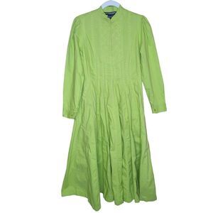 THE J PETERMAN COMPANY chartreuse green‎ embroidered long sleeve dress XS